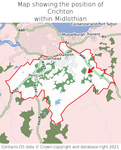 Map showing location of Crichton within Midlothian
