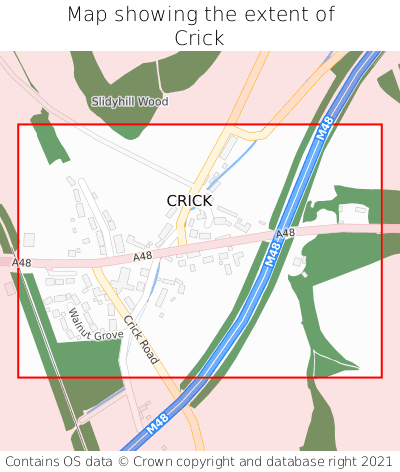 Map showing extent of Crick as bounding box