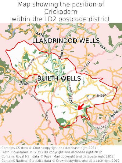 Map showing location of Crickadarn within LD2