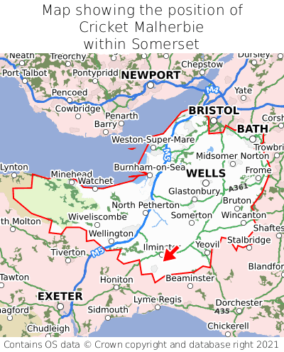 Map showing location of Cricket Malherbie within Somerset