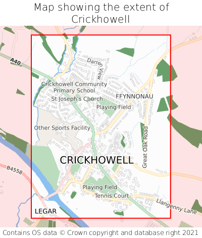 Map showing extent of Crickhowell as bounding box