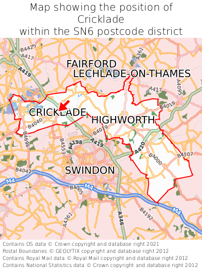 Map showing location of Cricklade within SN6