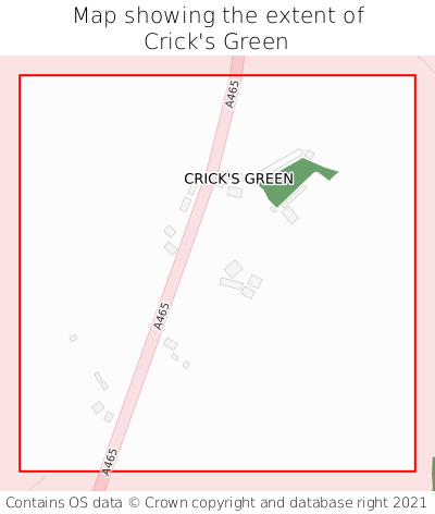 Map showing extent of Crick's Green as bounding box