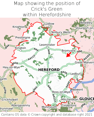 Map showing location of Crick's Green within Herefordshire