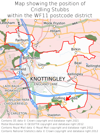 Map showing location of Cridling Stubbs within WF11