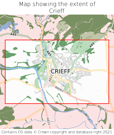 Map showing extent of Crieff as bounding box