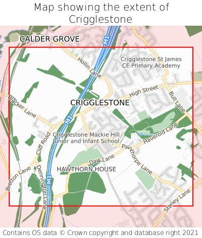 Map showing extent of Crigglestone as bounding box