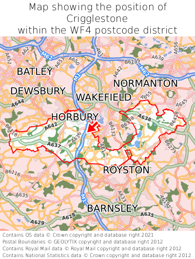 Map showing location of Crigglestone within WF4