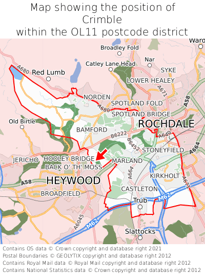 Map showing location of Crimble within OL11