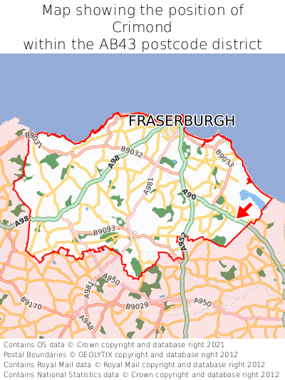 Map showing location of Crimond within AB43