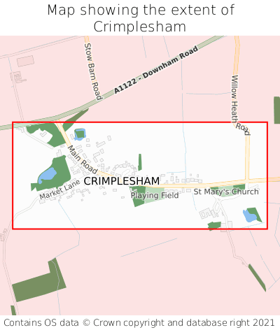 Map showing extent of Crimplesham as bounding box