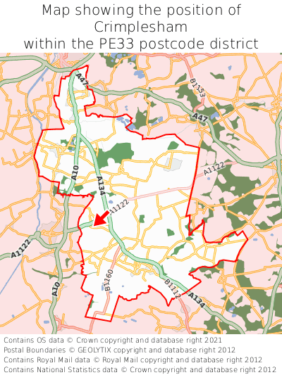 Map showing location of Crimplesham within PE33