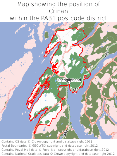 Map showing location of Crinan within PA31