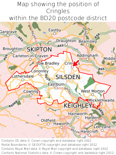 Map showing location of Cringles within BD20