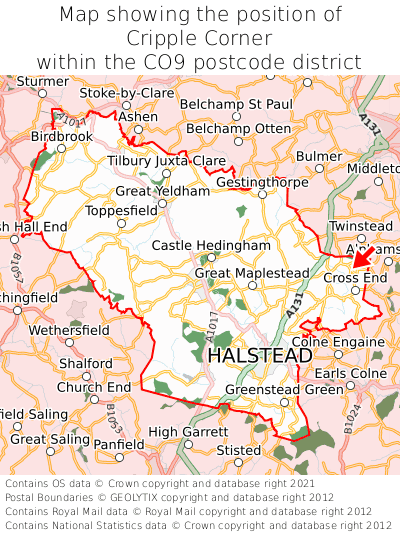 Map showing location of Cripple Corner within CO9