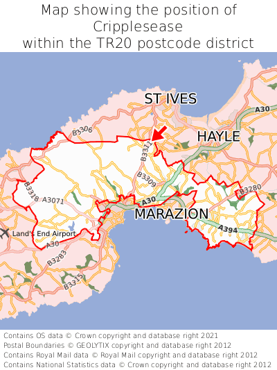 Map showing location of Cripplesease within TR20