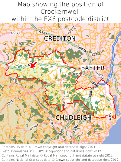Map showing location of Crockernwell within EX6