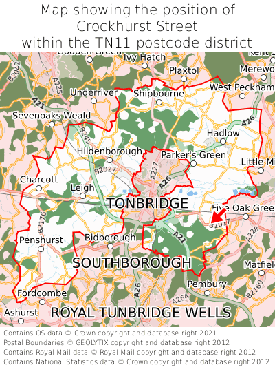Map showing location of Crockhurst Street within TN11