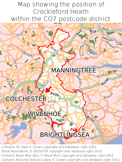 Map showing location of Crockleford Heath within CO7
