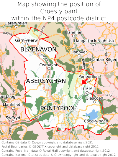 Map showing location of Croes y pant within NP4