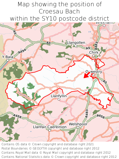 Map showing location of Croesau Bach within SY10