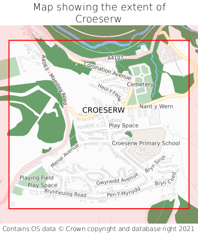 Map showing extent of Croeserw as bounding box