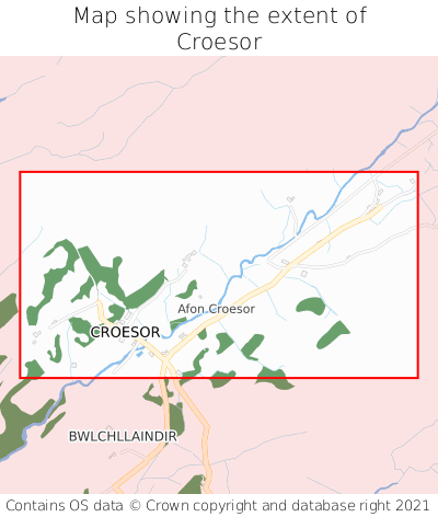 Map showing extent of Croesor as bounding box