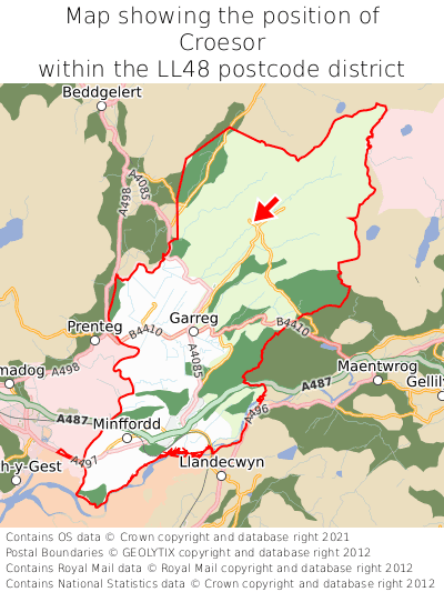 Map showing location of Croesor within LL48