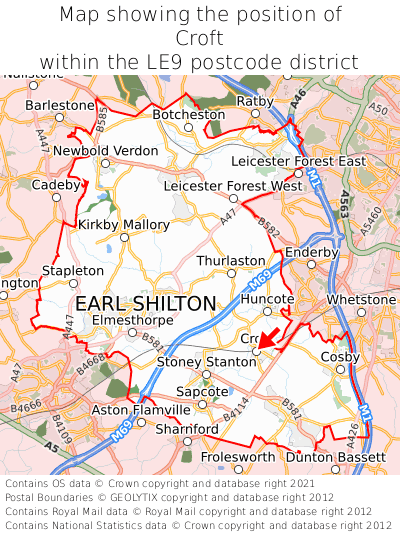 Map showing location of Croft within LE9
