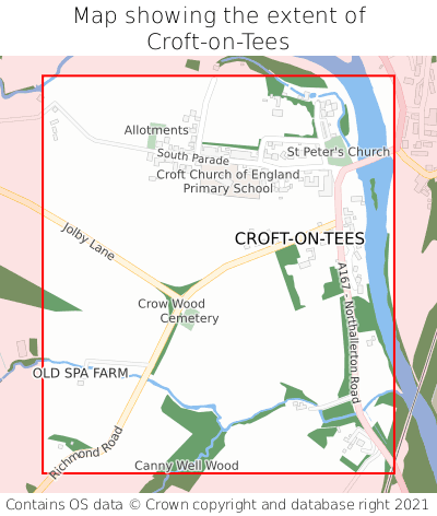 Map showing extent of Croft-on-Tees as bounding box