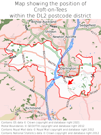 Map showing location of Croft-on-Tees within DL2