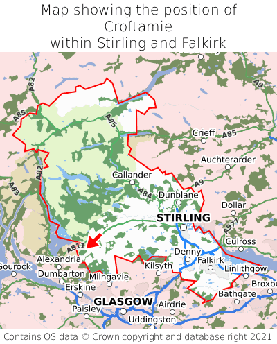 Map showing location of Croftamie within Stirling and Falkirk