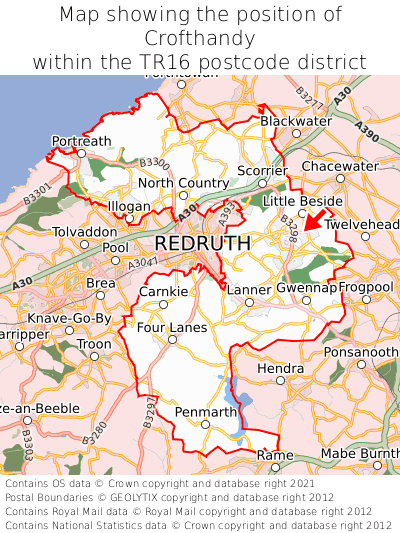Map showing location of Crofthandy within TR16