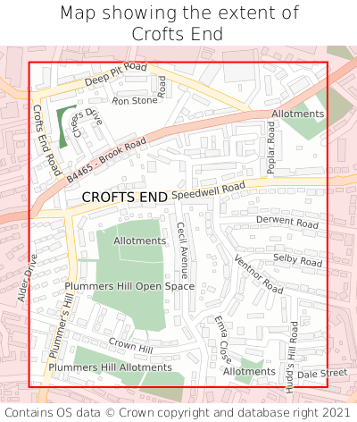 Map showing extent of Crofts End as bounding box