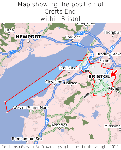 Map showing location of Crofts End within Bristol