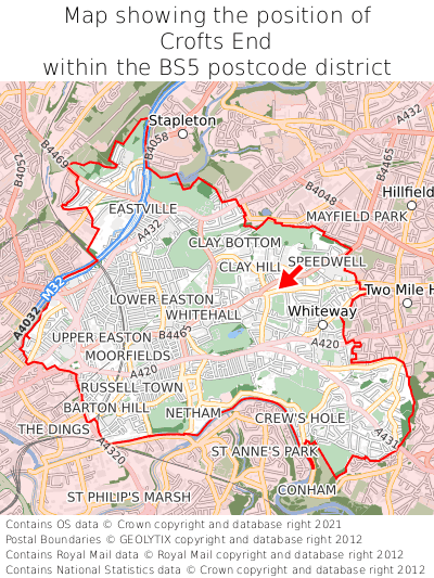 Map showing location of Crofts End within BS5