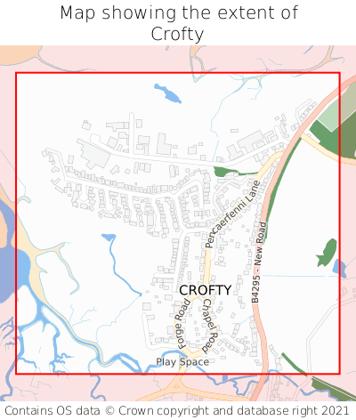 Map showing extent of Crofty as bounding box