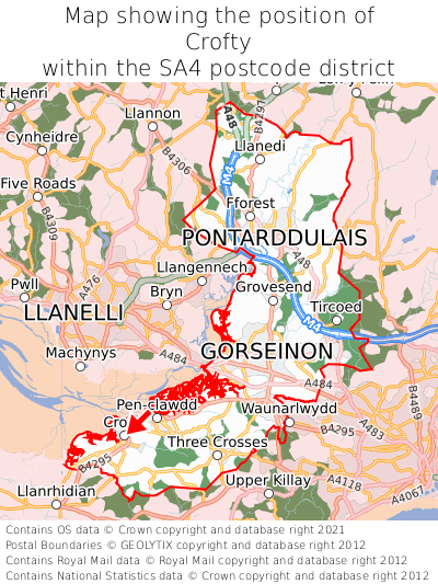 Map showing location of Crofty within SA4