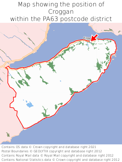 Map showing location of Croggan within PA63