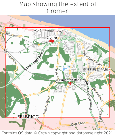 Map showing extent of Cromer as bounding box