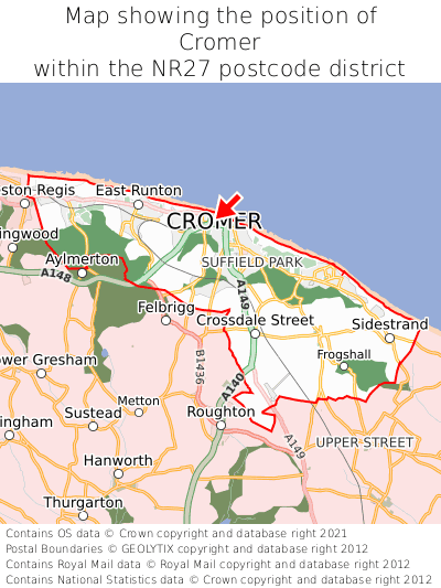 Map showing location of Cromer within NR27