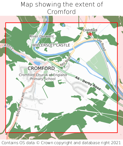 Map showing extent of Cromford as bounding box