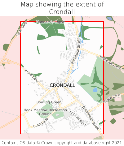 Map showing extent of Crondall as bounding box