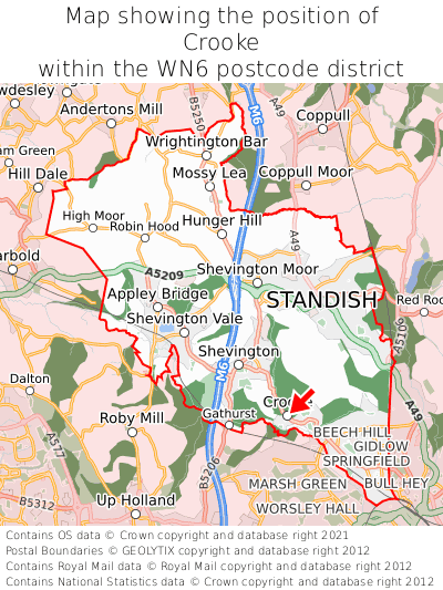 Map showing location of Crooke within WN6