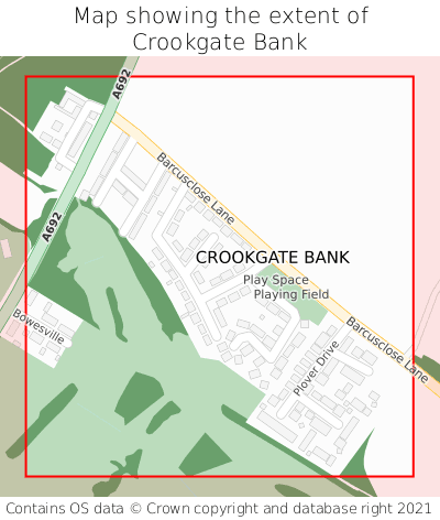 Map showing extent of Crookgate Bank as bounding box