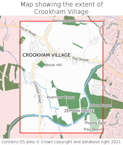 Map showing extent of Crookham Village as bounding box