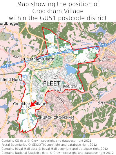 Map showing location of Crookham Village within GU51