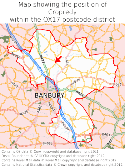 Map showing location of Cropredy within OX17