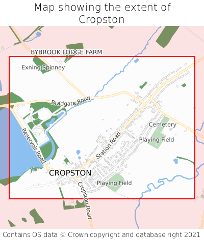 Map showing extent of Cropston as bounding box