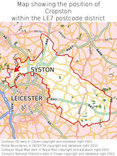 Map showing location of Cropston within LE7